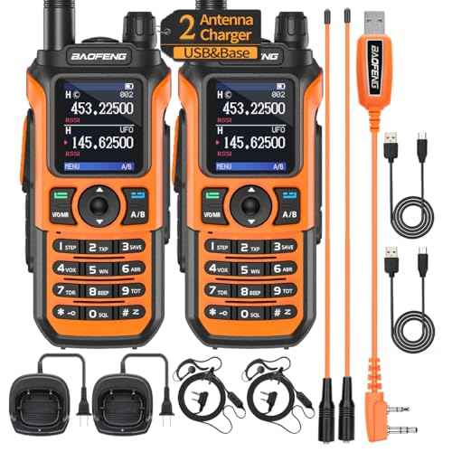 2 Pack BaoFeng UV-21R (Upgrade of UV-5R) Ham Radio Handheld Long Range Walkie Talkies UHF VHF Dual Band 2-Way Radio Full Kit with Type-C Cable,High Gain Orange Antenna and Programming Cable