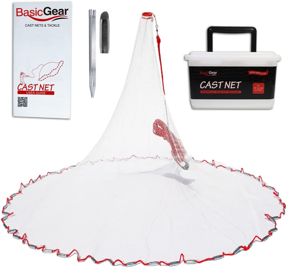Cast Net for Bait Fishing - 3ft to 12ft Radius, 3/8 or 1/4 Inch Mesh | Professional Grade for Freshwater & Saltwater