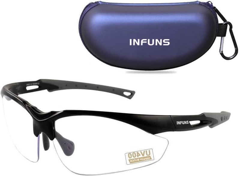 YIFAN Anti-Fog Scratch-Resistant Pickleball Glasses - Black Wrap-Around Frame | 100% UV Protection | Adjustable Arms