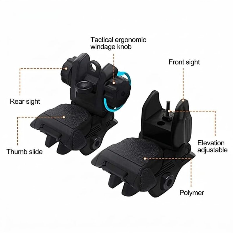 GOTICAL | Flip Up Lightweight Polymer Composite Sights for Rifle Tool-Free Adjustable Front Sight Rapid Transition Backup Front and Rear Sight w/Integral Front Sight Adjustable Nut Full CO-WITHNESS