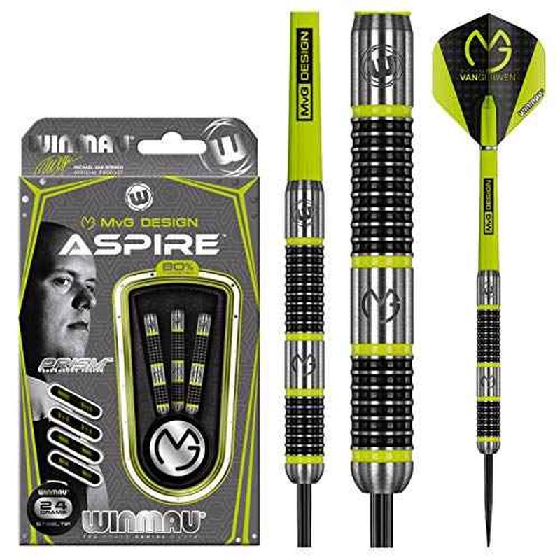 WINMAU Michael Van Gerwen MvG Aspire Tungsten Steeltip Darts Set with Prism Flights and Nylon Shafts (Stems)