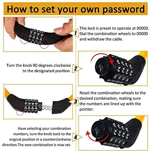 Sanwo Security Bike Lock 4 Digit Resettable Combination Cable Lock for Bicycle, 2 Feet x 1/2 Inch