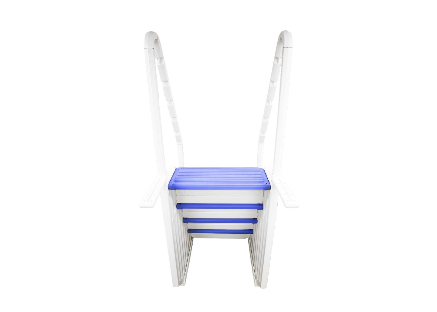 Confer Plastics Step-1X: Sturdy Above Ground Entry System with Dual Handrails and Slip-Resistant Steps, Easy Installation, Supports up to 400 lbs - Proudly Made in USA. White with Blue Treads