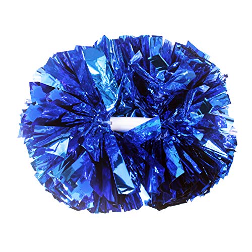 Hooshing 2PCS Blue Pom Poms Cheerleading with Baton Handle for Team Spirit Sports Dance Cheering