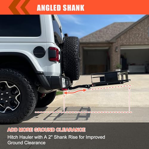 MeeFar Folding Hitch Mount Cargo Carrier Basket 60" X 20" X 6"+Waterproof Cargo Bag 16 Cubic Feet(58" 19" 24"),Hauling Weight Capacity of 500 Lbs and A Folding Arm.with Hitch Stabilizer,Net and Straps