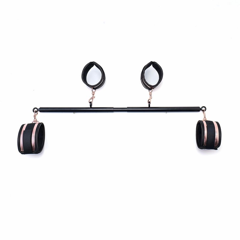 3 in 1 Heavy Duty Stainless Steel Expandable Black Spreader Bar with 4pcs PU Rose-Gold Adjustable Straps,Workout Bar for Home Gym Training Bar,Portable Detachable Pilates Kit