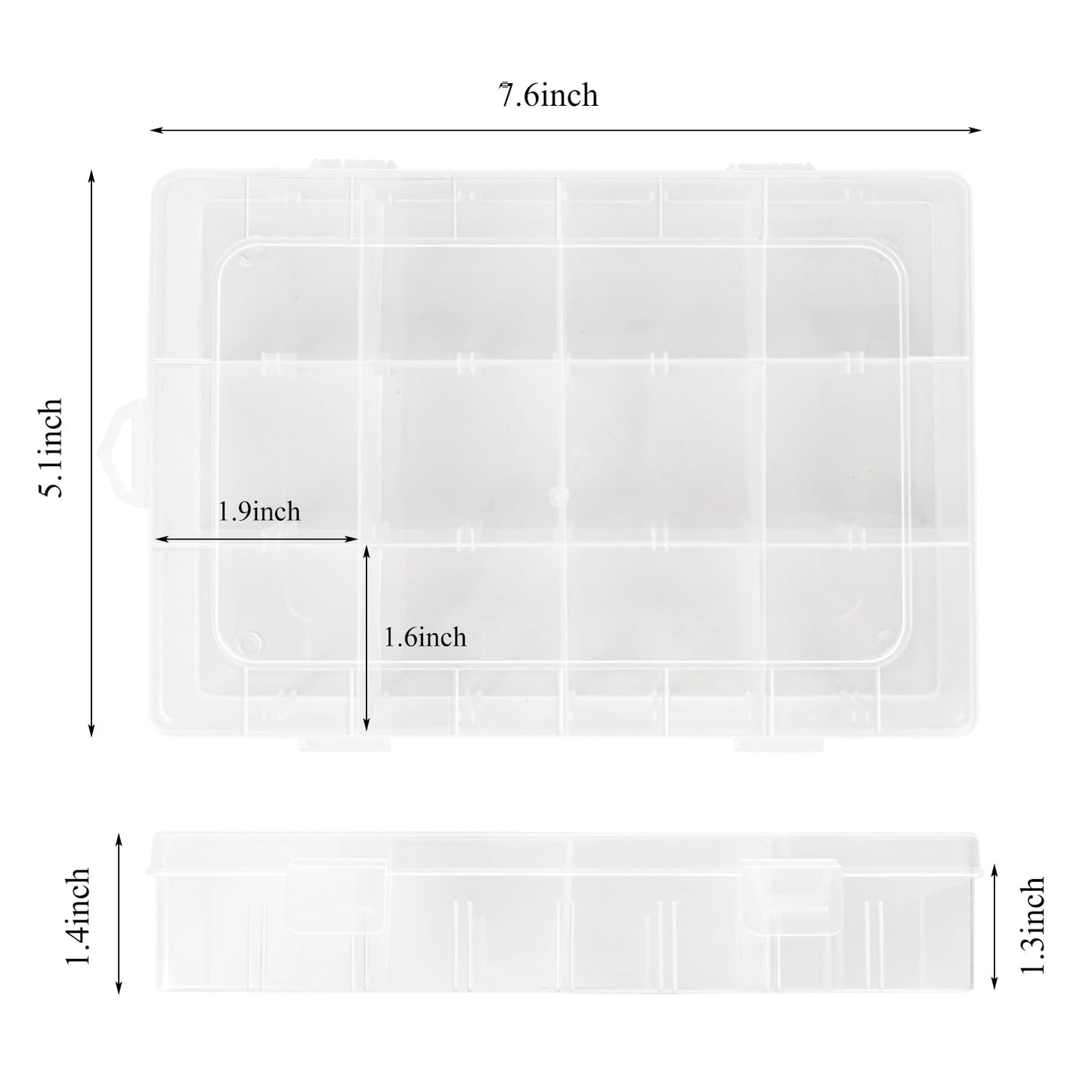 ZUFECY Small Fishing Tackle Box, 12 Clear Plastic Parts Organizer with Adjustable Dividers, Transparent Organizer Tray Organizers and Storage Box for Tackle Bead