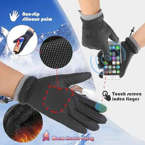 Warm Water-Repellent Winter Ski-Gloves Men Women Windproof Anti-Slip Touchscreen for Cold Weather Driving Running