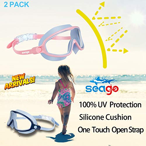 Kids Goggles for Swimming 2 Pack No Leaking Anti-Fog Outer Eye Fit with Wide View UV Protection Crystal Clear Watertight Swim Goggles with nose cover Suitable for Children Youth Boys Girls Age 3 to 15