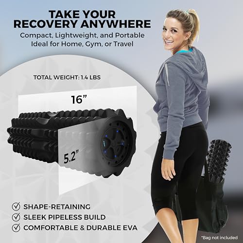 Nordic Lifting Vibrating Foam Roller w/ 5 Intensity Vibration, High Density EVA Foam for Deep Tissue Massage & Muscle Recovery - Ideal for Back Pain, Plantar Fasciitis Relief, Physical Therapy - Black