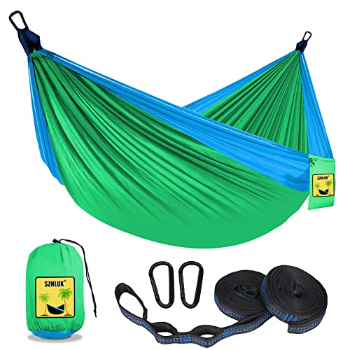 SZHLUX Kids Hammock - Kids Camping Gear, Camping Accessories with 2 Tree Straps and Carabiners for Indoor/Outdoor Use, Sapphire Blue & Grass Green