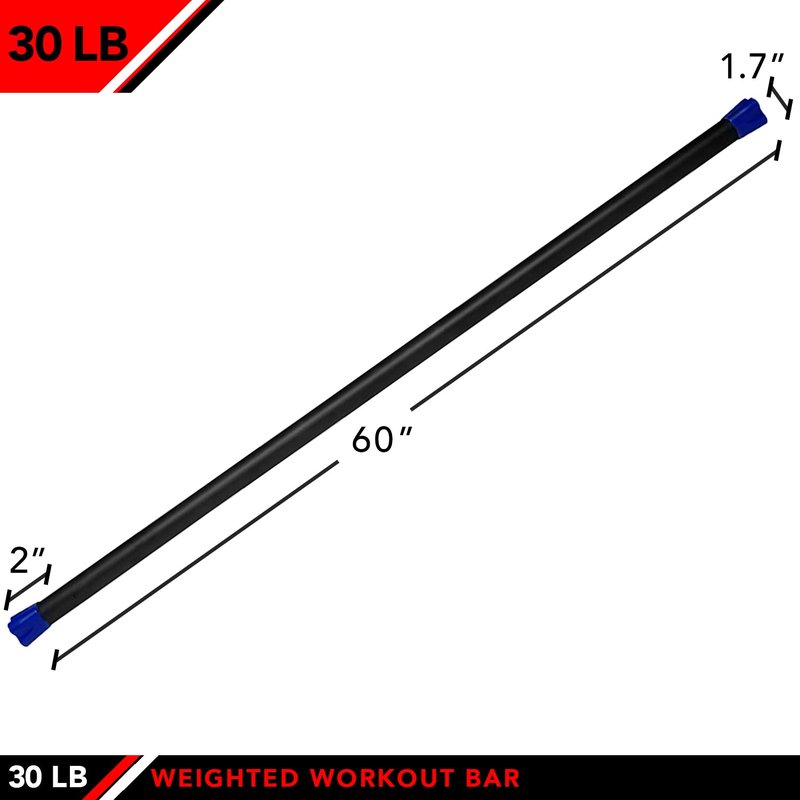 JFIT Weighted Workout Bar with Rubber Padding, 60”, 30 LB, Navy/Black (20-7530)