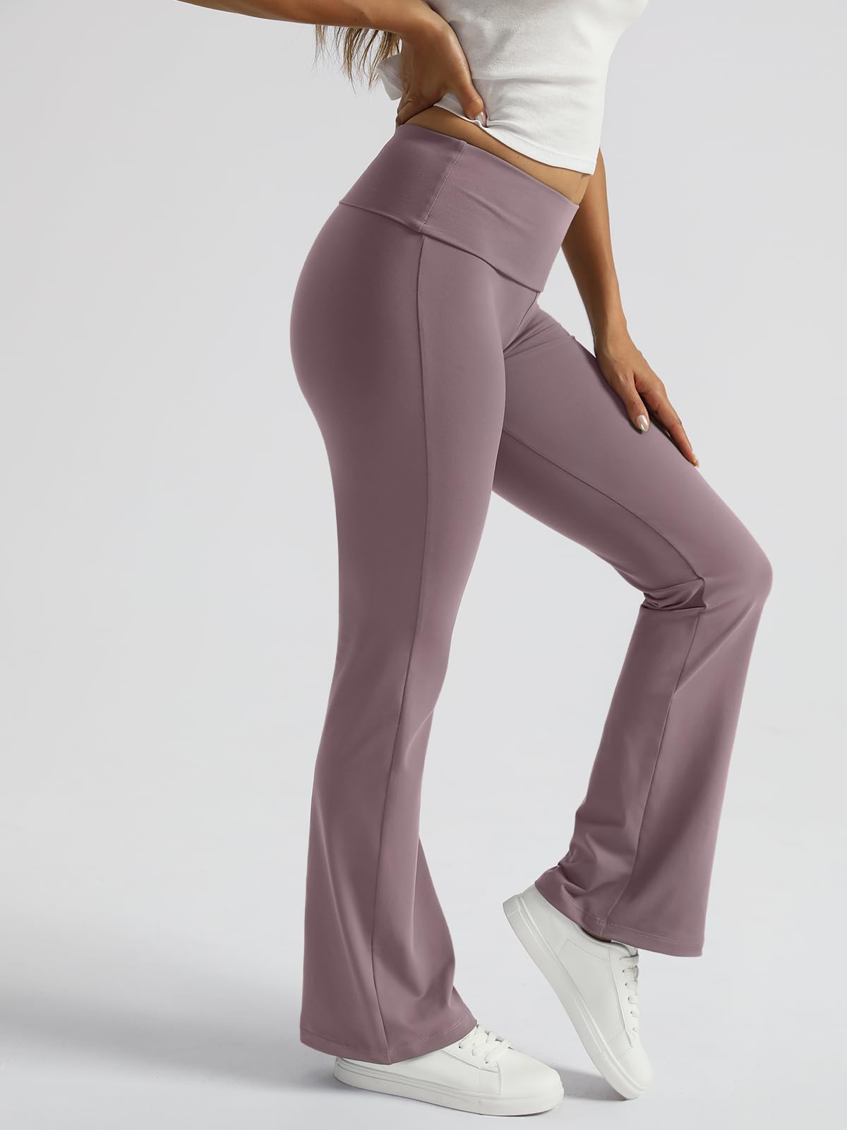 Trendy Queen Slacks for Women Trouser Style Yoga Bell Bottom Palazzo Pants 2024 Resort Wear Purple