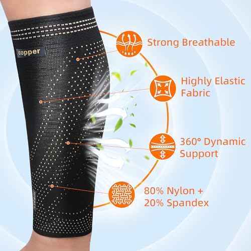 Hiball Copper Calf Compression Sleeves for Men & Women, Lower Leg Support Braces, Footless Graduated Compression Socks for Varicose Veins, Shin Splint, Lymphedema, Calf Pain Relief, Running (1 Pair)