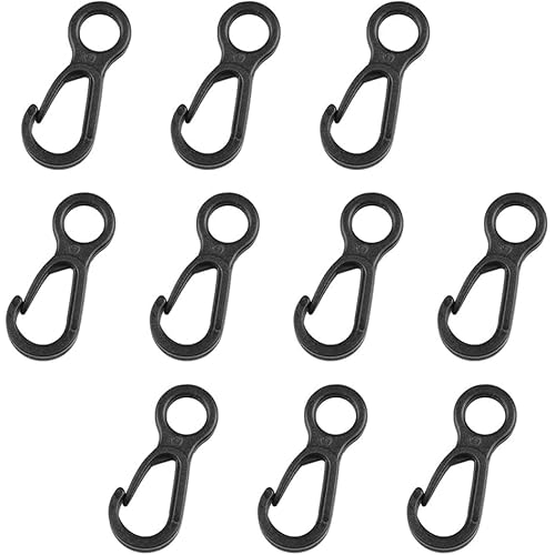 10Pcs Black Plastic Multifunction Snap Clip Hook Camping Carabiner Buckle,Camping Equipment Tent Buckle Clips Tent Hooks for Lights Hanging to Canopy Outdoor Tent Accessories and Keychain Carabiners