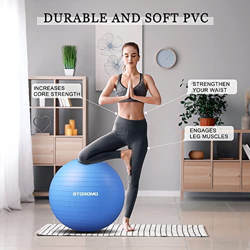 STOROMO Exercise Ball,Yoga Ball(Free Exercise Tutorial)，Extra Thick Non-Slip,Holds 2500 lbs, Workout Ball for Pregnancy Birthing and Balance Stability (Blue, 55cm/21.6in)