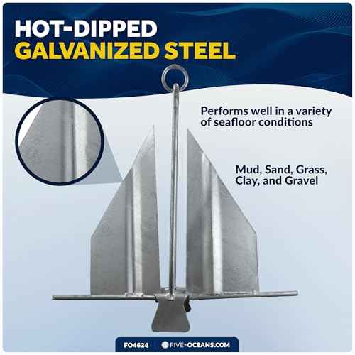 Five Oceans Boat Anchor - Fluke Anchor, 8 Lb, Galvanized Steel Slip Ring Boat Anchor, Boat Anchors, Small Boat Anchor for Kayak, Dinghies Personal Watercraft Paddleboards Canoes Small Boats - FO4624