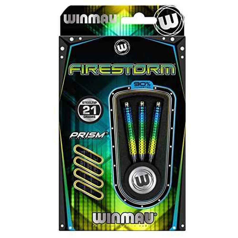 Winmau Firestorm Professional 90% Tungsten Darts Set with Flights and Stems (Shafts) Steel Tip & Soft Tip