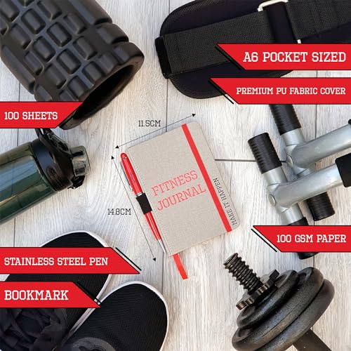 MaLetics – A6 Pocket Fitness Journal – Set 15 Goals, Track 93 Workouts, Measure Progress & Log 24 Personal Records – Sweatproof Design, Daily Planner & Exercise Log Book For Men & Women - Red