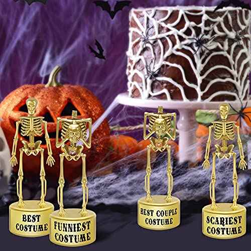 ORIENTAL CHERRY Halloween Party Supplies - Golden Best Costume Skeleton Trophies for Kids Adults Halloween Party Games Decorations Favors Costume Contest Awards Prizes - 4 Pack