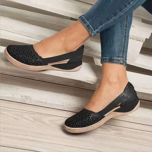 AMDBEL Sandals for Women 2024 Hollow Out Orthopedic Sandals Breathable Closed Toe Comfortable Low Wedge Sandals Slip-on Shoes