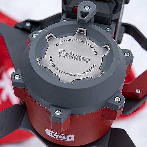 Eskimo E40 10-Inch Electric Ice Auger, Full Power 40V Lithium, Composite Bit, Lightweight Powerhead, Turbo Cutting System Multi-Edge Blades, Red, 45900