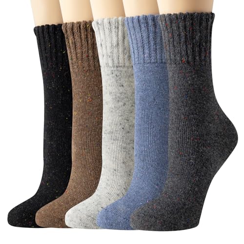 Wool Socks for Women - 5 Pairs Crew Warm Socks for Women Classic Women's Winter Soft Crew Sock Ladies Gifts