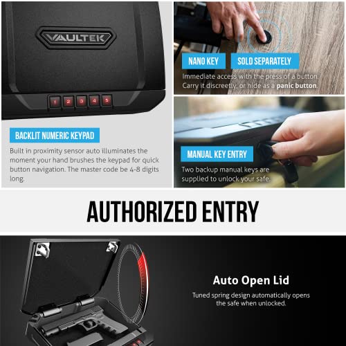 VAULTEK VS20 Bluetooth 2.0 Smart Handgun Safe with Auto-Open Lid and Rechargeable Battery (Covert Black)