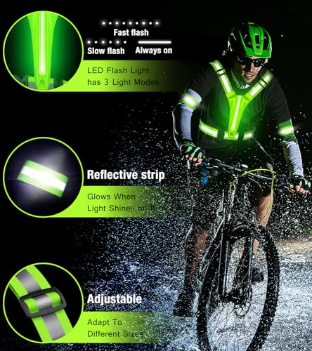 Led Light Up Running Vest Reflective Vest for runners night walking, Rechargeable LED Reflective Running Vest High Visibility with Adjustable Waist/Shoulde, Reflective Armband for Women Men (Bule)