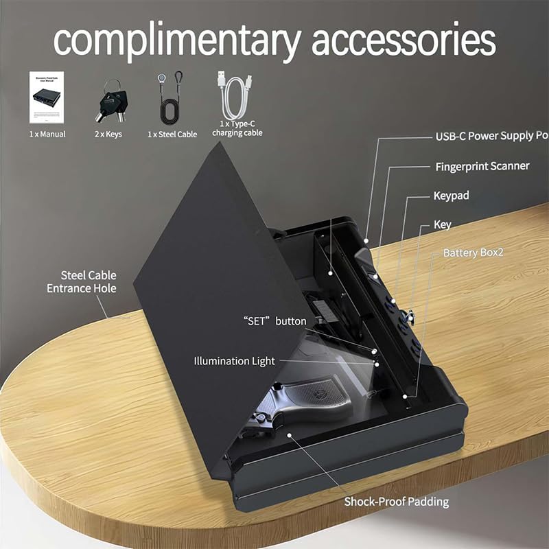 Gun Safe for 2 Pistols - Quick-Access Fingerprint & Passcode Lock | Secure Handgun Storage Solution
