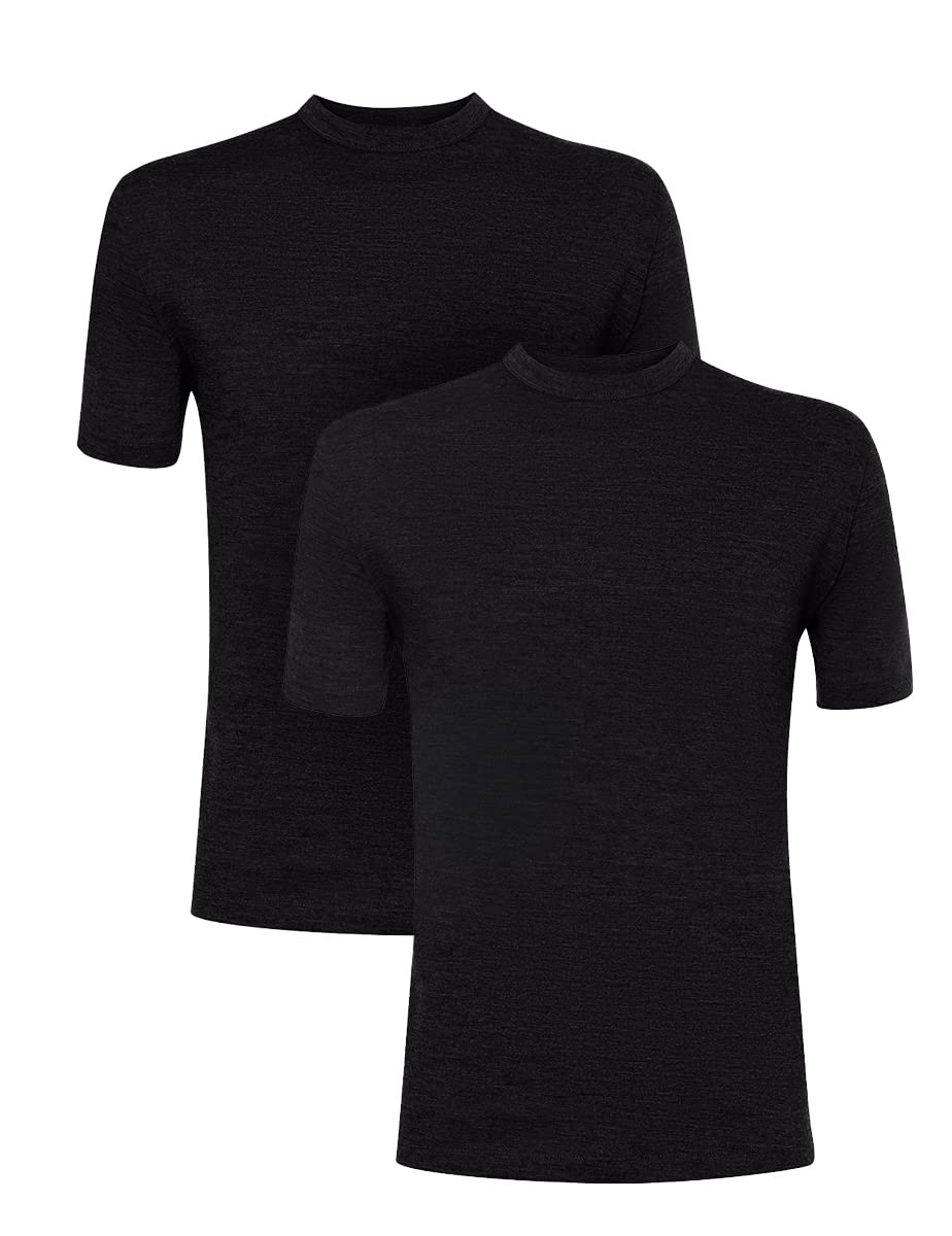 Merino.tech Merino Wool T-Shirt Mens - 100% Merino Wool Undershirt Lightweight Base Layer (Medium, Charcoal Pack of 2)
