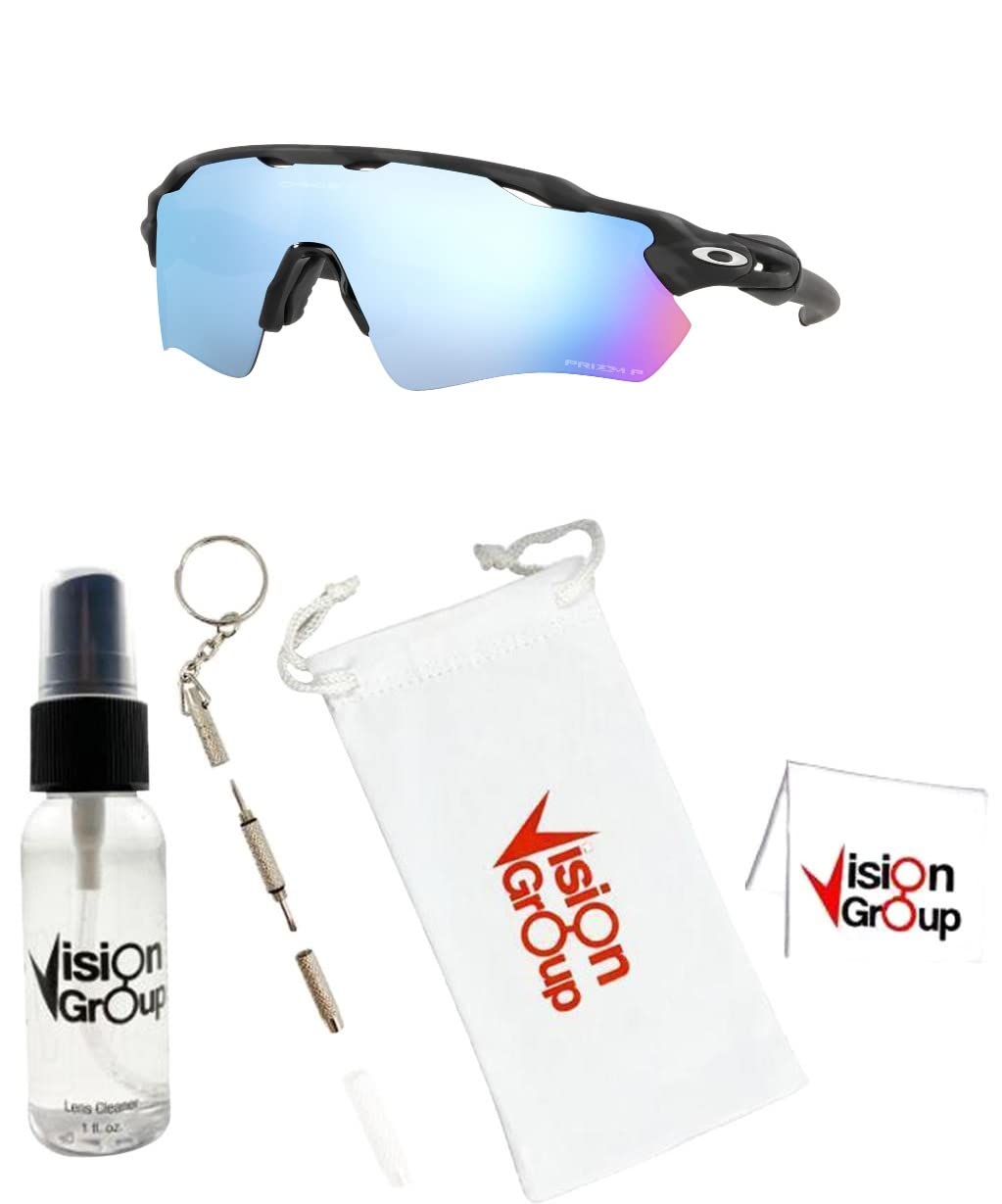 Oakley OO9208 Radar Ev Path Sunglasses+ Vision Group Accessories Bundle for mens (Matte Black Camo/ Prizm Deep Water Polar (9208C0)