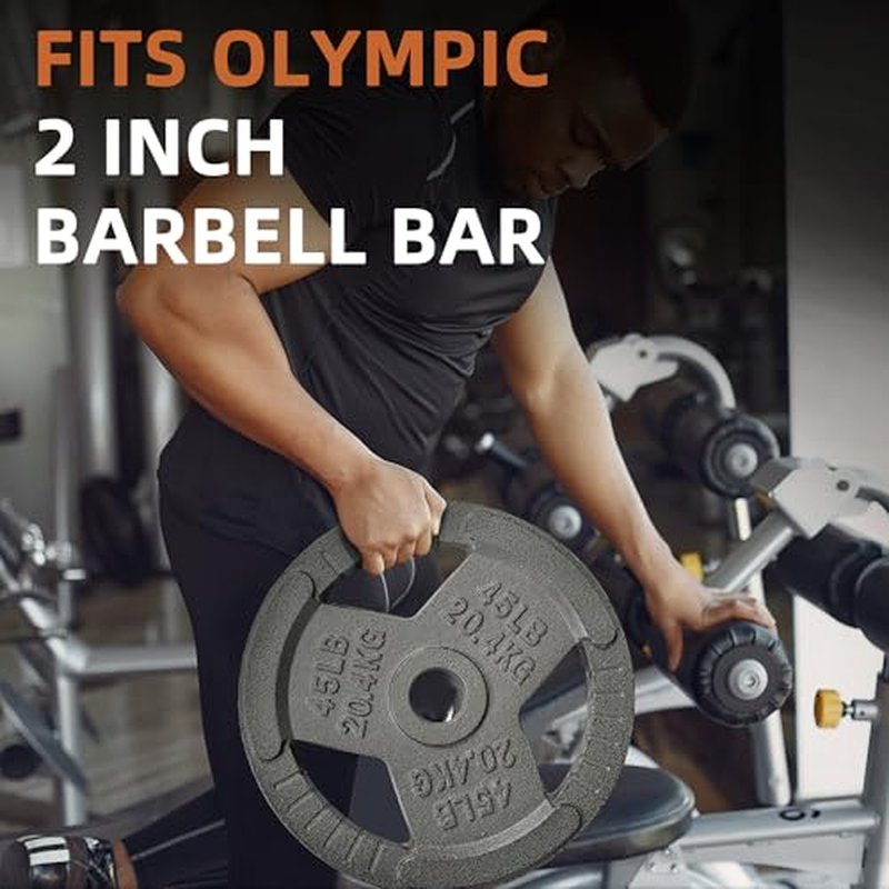 Fitvids Cast Iron 2-Inch Olympic Weight Plate for Strength Training & Weightlifting, Multiple Weights Available