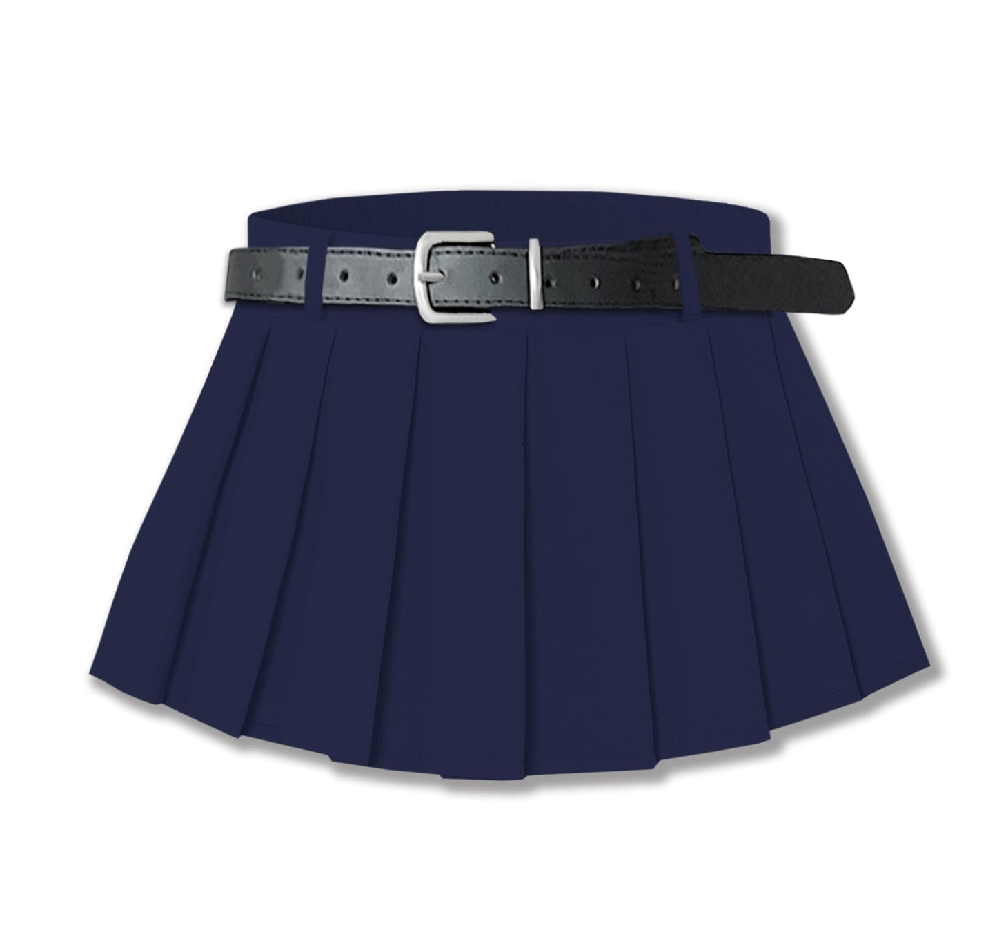 SANGTREE Women's Pleated Skirts Casual Buckle Belted Elastic Waist Tennis Skater Short Mini Skirt, Navy Blue,US M