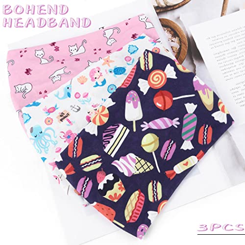 Bohend Girls Headbands Wide Knotted Hair Bands 3Pcs Non Slip Elastic Cute Head Bands Workout Yoga Sweatband Hair Accessories for Girls and Kids (B)
