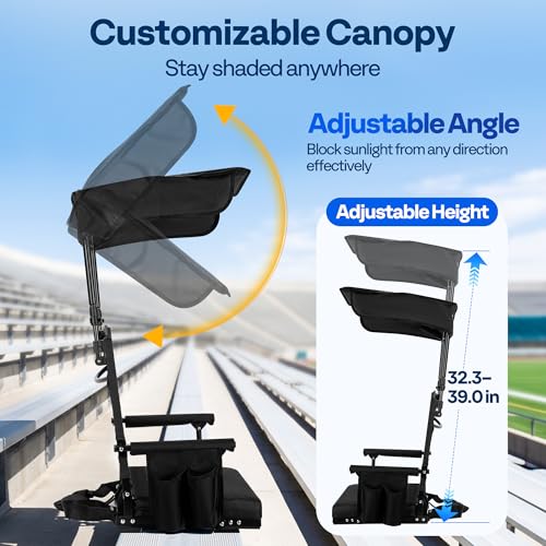 VIVOHOME Black Stadium Seat with Sunshade Canopy & Back Support for Outdoor Sports