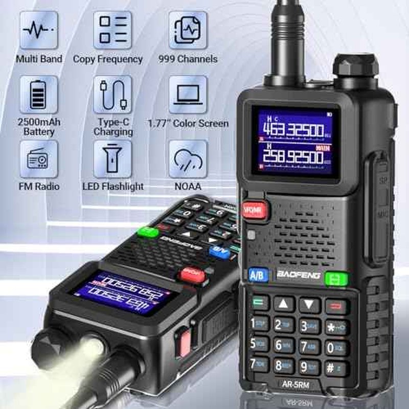 BAOFENG Ham Radio Handheld Long Rang AR-5RM 10W Walkie Talkies NOAA Emergency Receive Two Way Radio with Acoustic Tube Earpiece, USB-C Charger,Rechargeable 2500mAh Battery for Survival Gear (2 Pack)