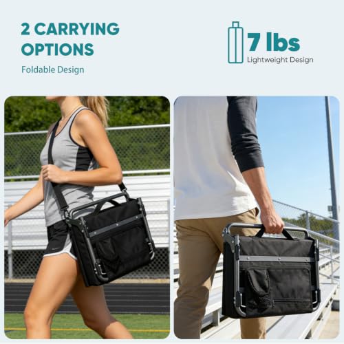 OLIXIS Matte Black Stadium Seats 2-Pack with Back Support, Lightweight Bleacher Chairs
