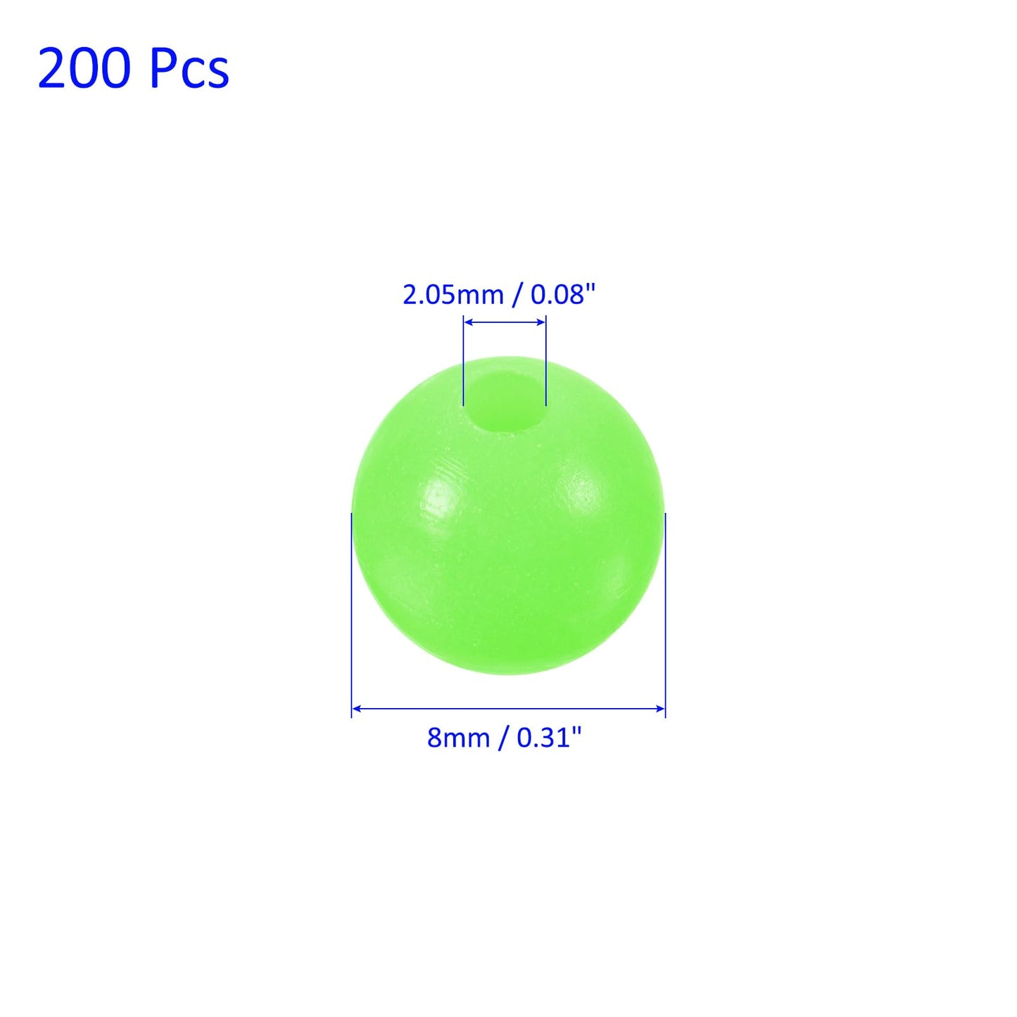 M METERXITY 200 Pcs Glow Fishing Beads - Plastic Luminous Round Soft Bait Egg Lure Rigs Apply to Outdoor Tackle Tool (8mm, Green)