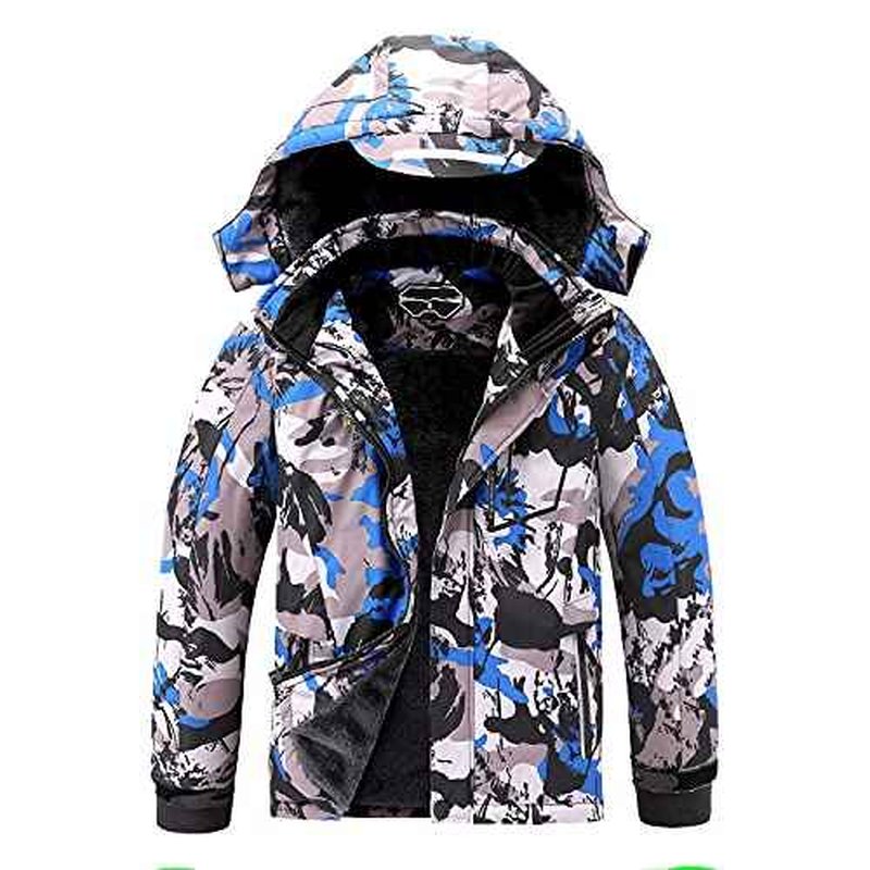 OHSNMAKSL Boy's Waterproof Ski Jacket Warm Winter Snow Coat Kids Fleece Snowboarding Jackets Thick Hooded Windproof Coats