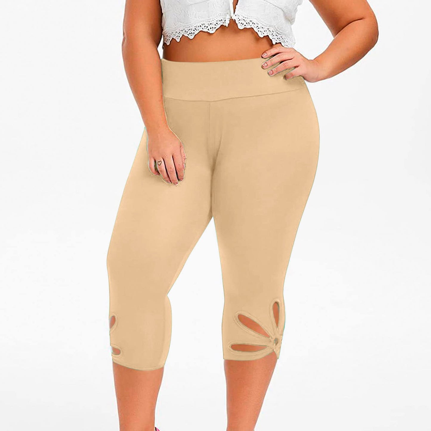 Prime The Day Deals Today 2024,Capri Leggings for Women Plus Size 2024 Summer Capri Pants Stretch Slimming Workout Yoga Pants Hollow Out Leggings Khaki