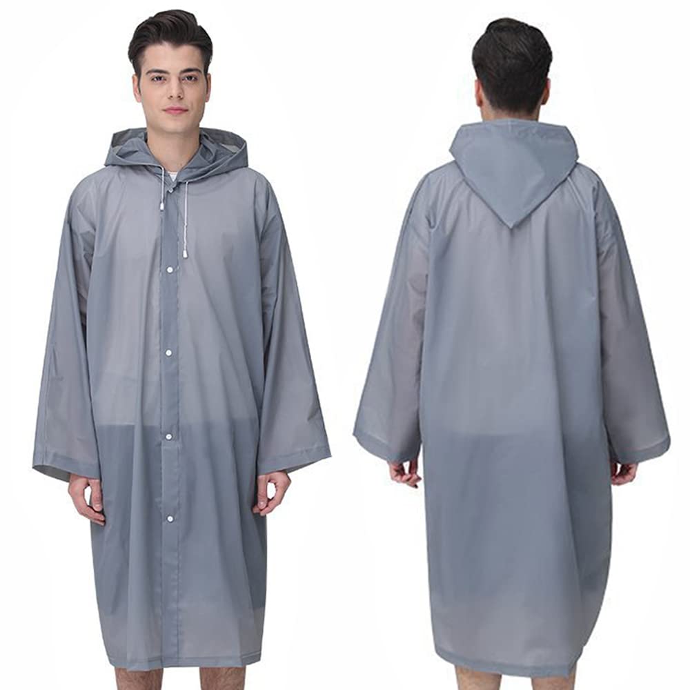 Rain Ponchos for Adults Reusable, 2 Pcs Raincoats for Women Men with Hood (E-Gray)