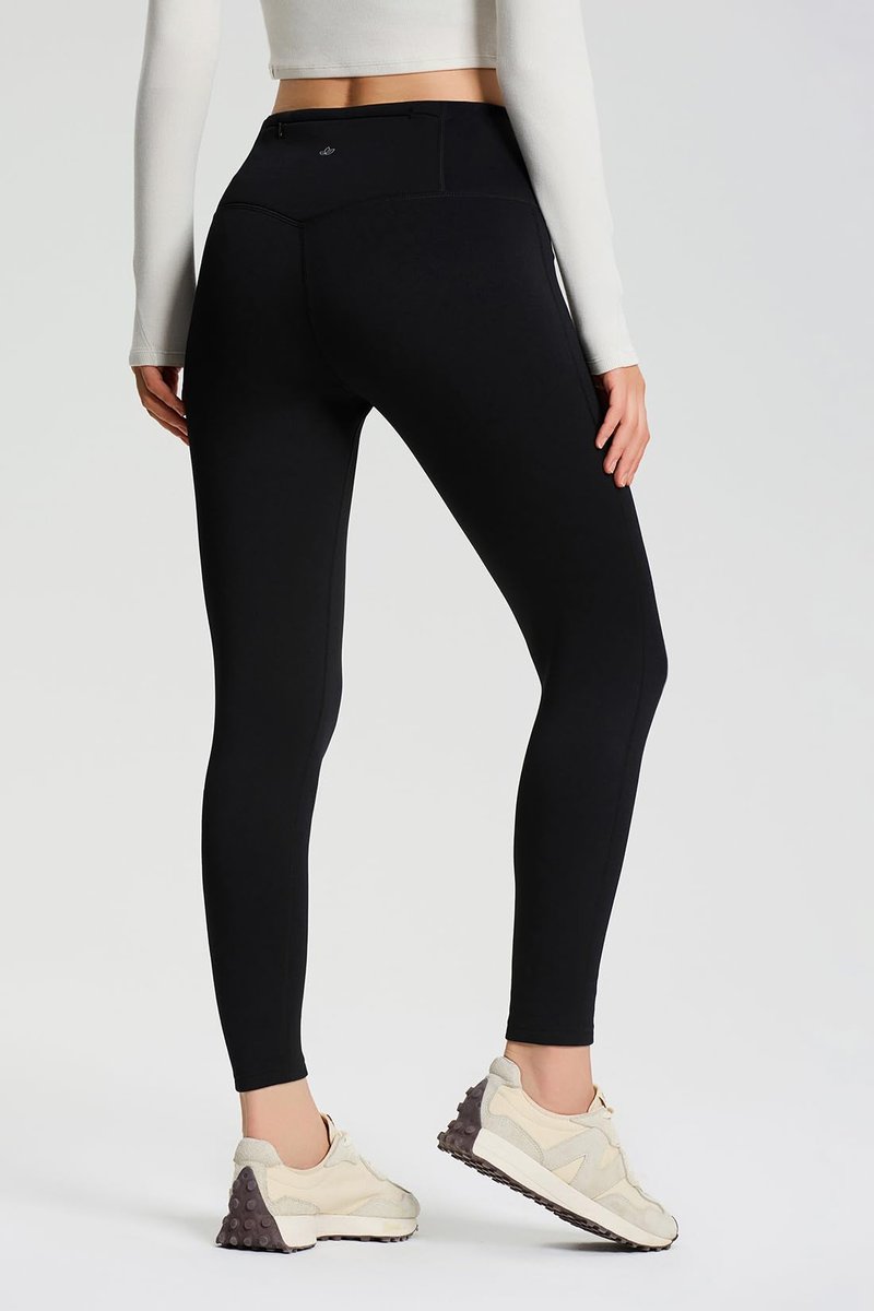 Yogipace CozyWarmth Petite Women's High Waisted Thick Fleece Lined Leggings Warm Thermal Tight with Zip Pocket,24",Black,Size S