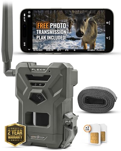 SPYPOINT Flex-M Solar Bundle - Cellular Trail Camera, Best Value in Hunting Accessories, No WiFi Needed & GPS-Enabled, Night Vision, Dual-Sim LTE Connectivity, IP65 Water-Resistant