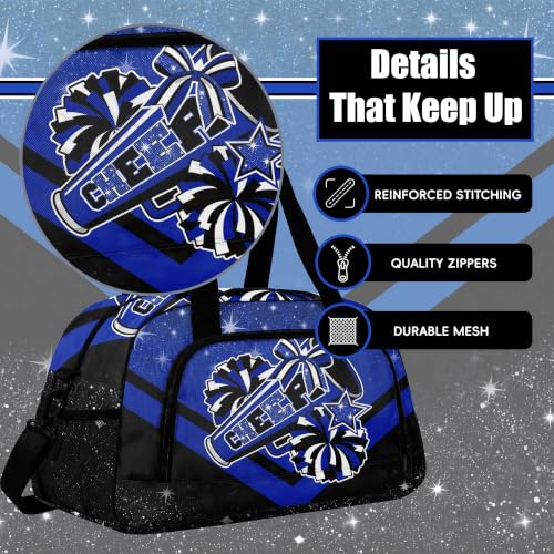 YYTBOD Cheerleader Duffel Bag Set Blue with Makeup Bag & Bow Keychain