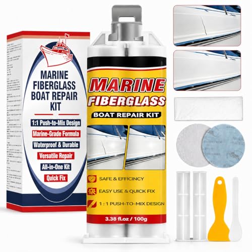 Galitoon Marine Fiberglass Repair Kit for Boats - Waterproof Gelcoat & Epoxy Filler, DIY Hole & Crack Fix