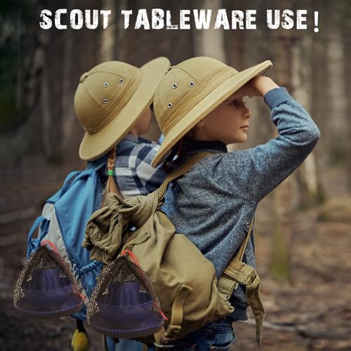 Scout Camping Mess Kit for 1 Person Boy Scout Dishes Set Girl Scout Mess Kit with Mesh Bag Reusable Light Weight Eating Utensils Plastic Camping Cutlery Set for Travel Camp