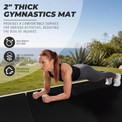 Black HulkFit 4x8 Folding Gymnastics Mat - 2 Inch Thick Tumbling Floor for Home Gym