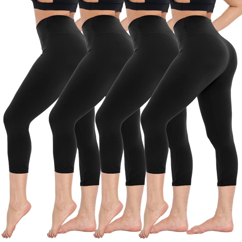CAMPSNAIL 4 Pack Capri Leggings for Women - High Waisted Capris Tummy Control Yoga Pants with Pockets Workout Cycling Tights