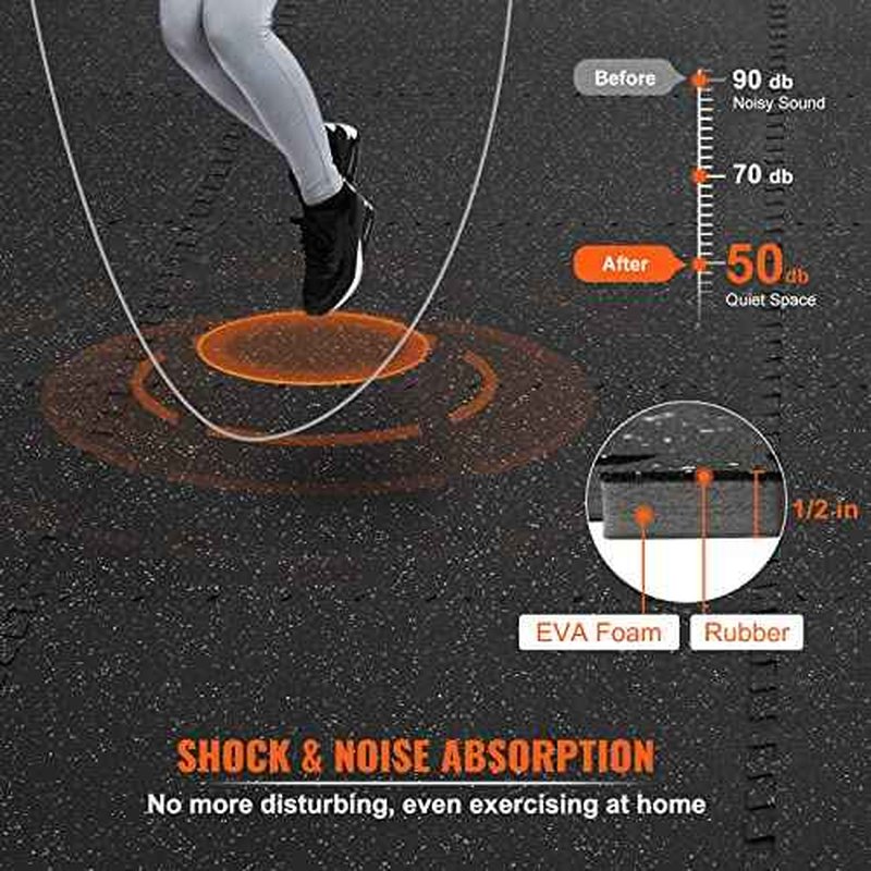 VEVOR 0.56Inch Gym Flooring for Home Gym, Rubber Top with High Density EVA Foam, 25 x 25 Inch Gym Floor Exercise Equipment Mats, Interlocking Gym Mats, Puzzle Workout Mats